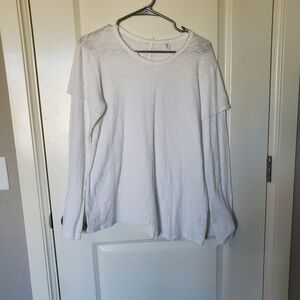 Womens Long Sleeve‎ Slub Knit T-shirt Top Scoopneck White S